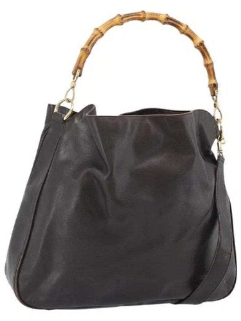 Gucci Bamboo Shoulder Bag Leather 2way Brown Gold 001 2852 1577 Auth 186540